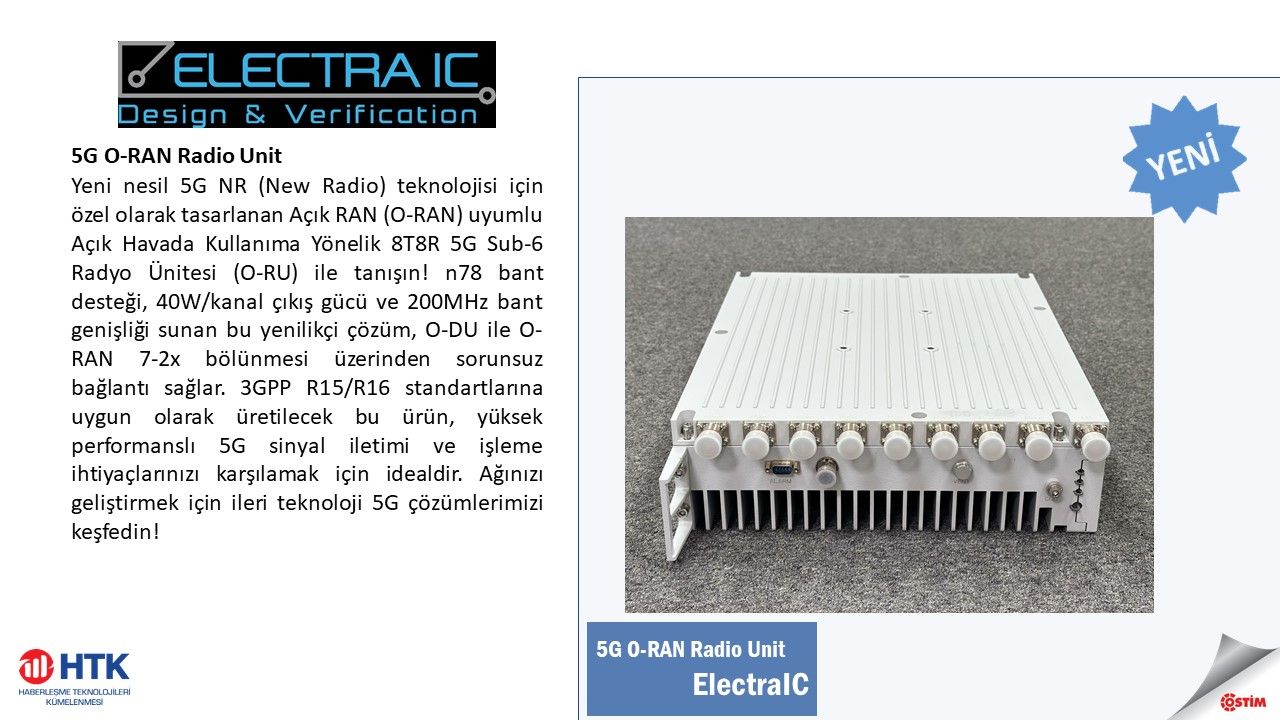 Üyelerimizden Gelişmeler...  ELECTRA IC ' nin 5G O-RAN Radio Unit ürünü. 